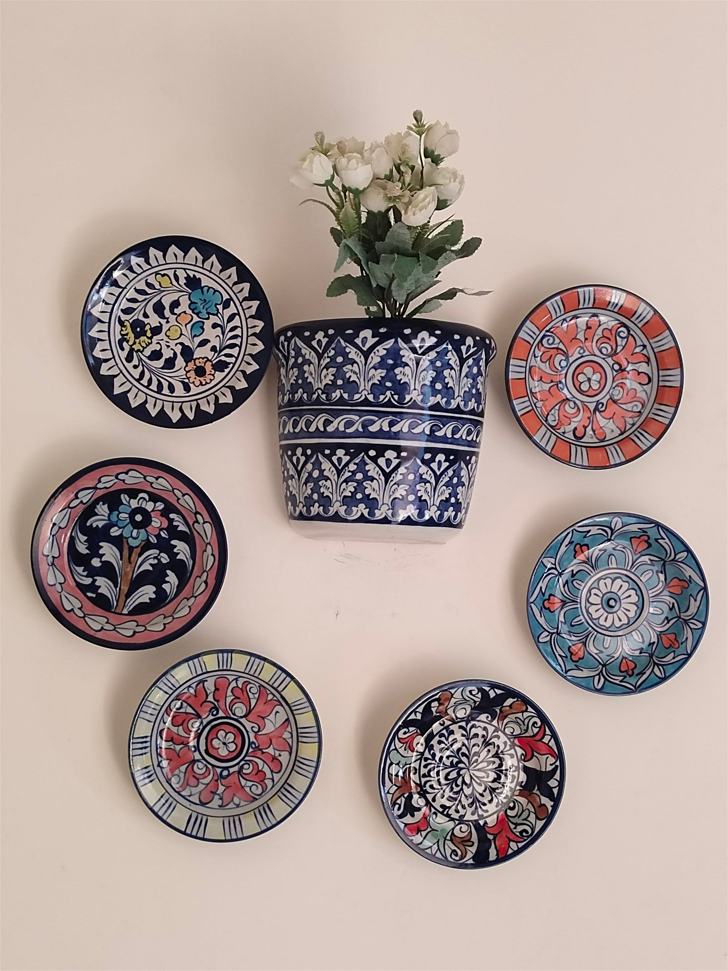 Handmade Customized Wall Hanging Plates Blue Pottery