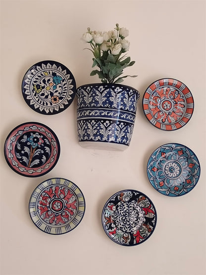 Handmade Customized Wall Hanging Plates Blue Pottery