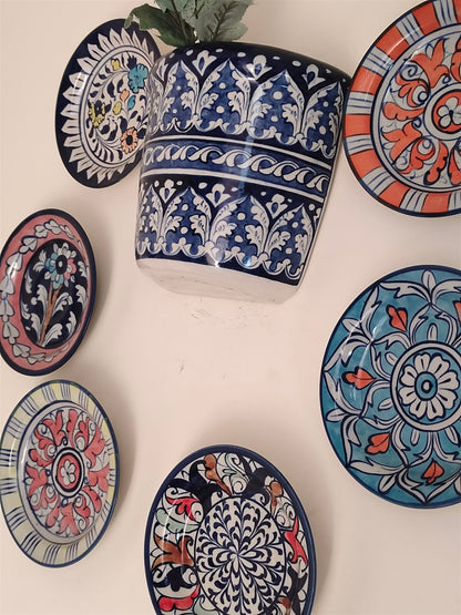 Handmade Customized Wall Hanging Plates Blue Pottery