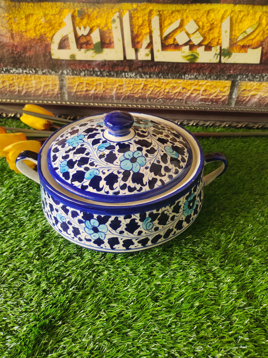 Ceramic Handmade Salan Donga | Serving Bowl Lid cover and Handle | Multani Design | Size Large 9 inch