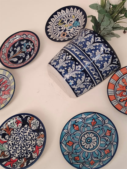 Handmade Customized Wall Hanging Plates Blue Pottery