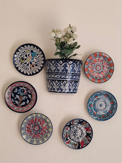 Handmade Customized Wall Hanging Plates Blue Pottery