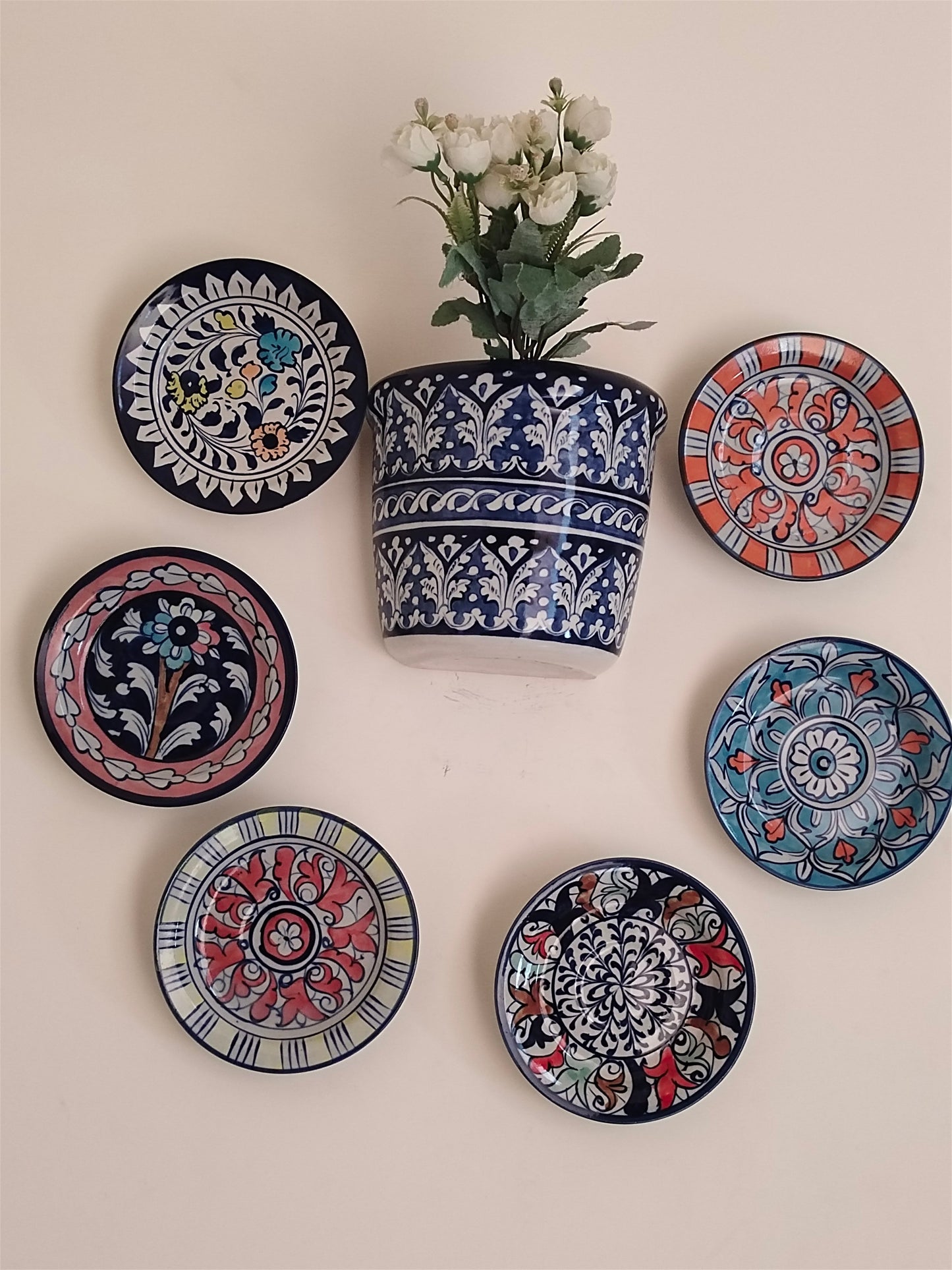 Handmade Customized Wall Hanging Plates Blue Pottery