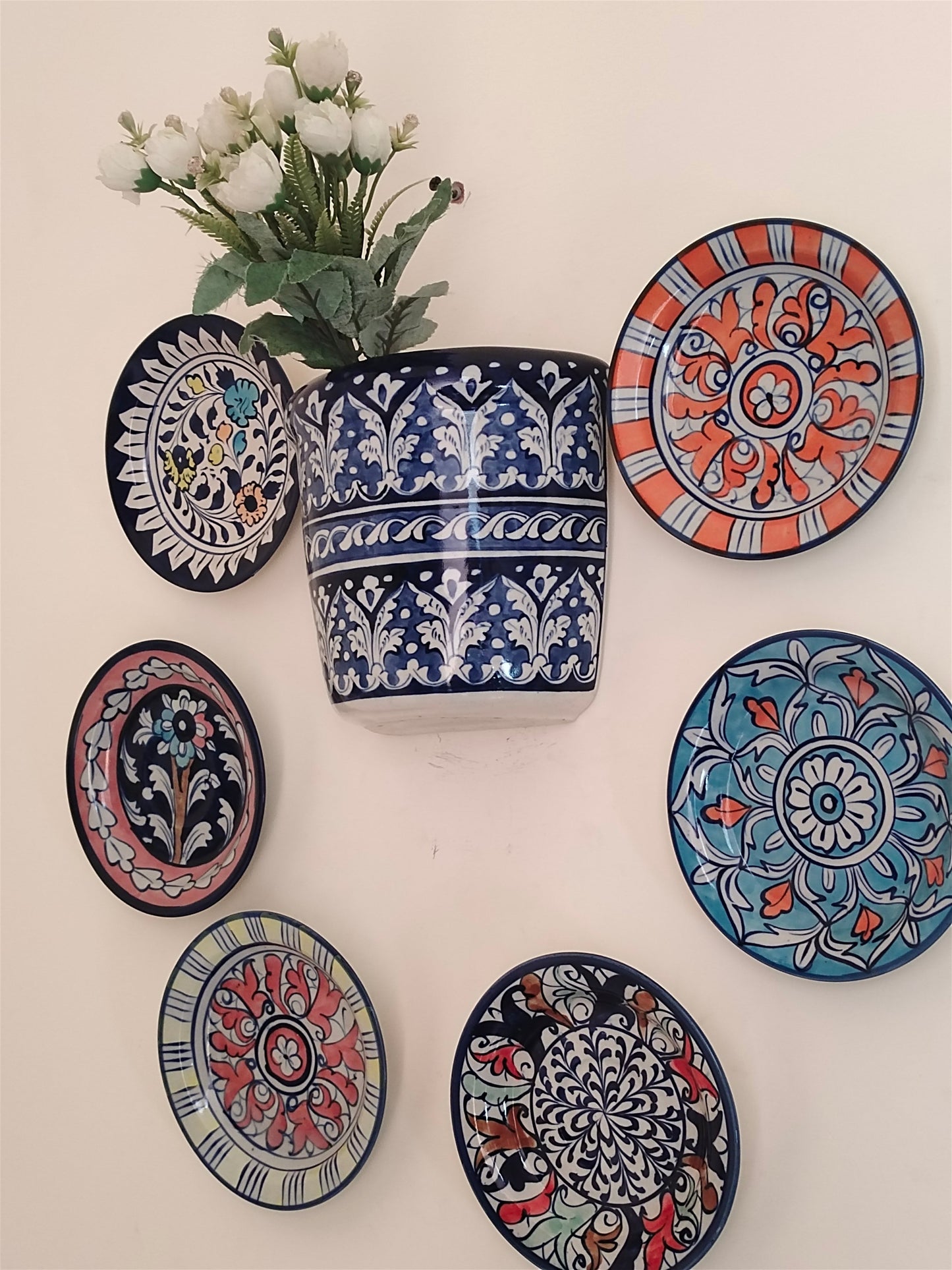 Handmade Customized Wall Hanging Plates Blue Pottery