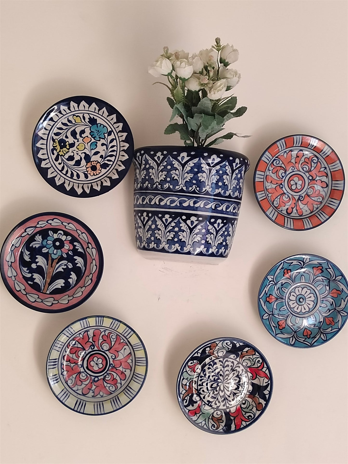 Handmade Customized Wall Hanging Plates Blue Pottery