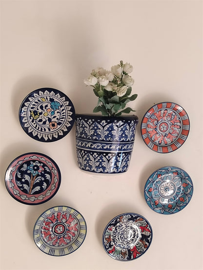 Handmade Customized Wall Hanging Plates Blue Pottery